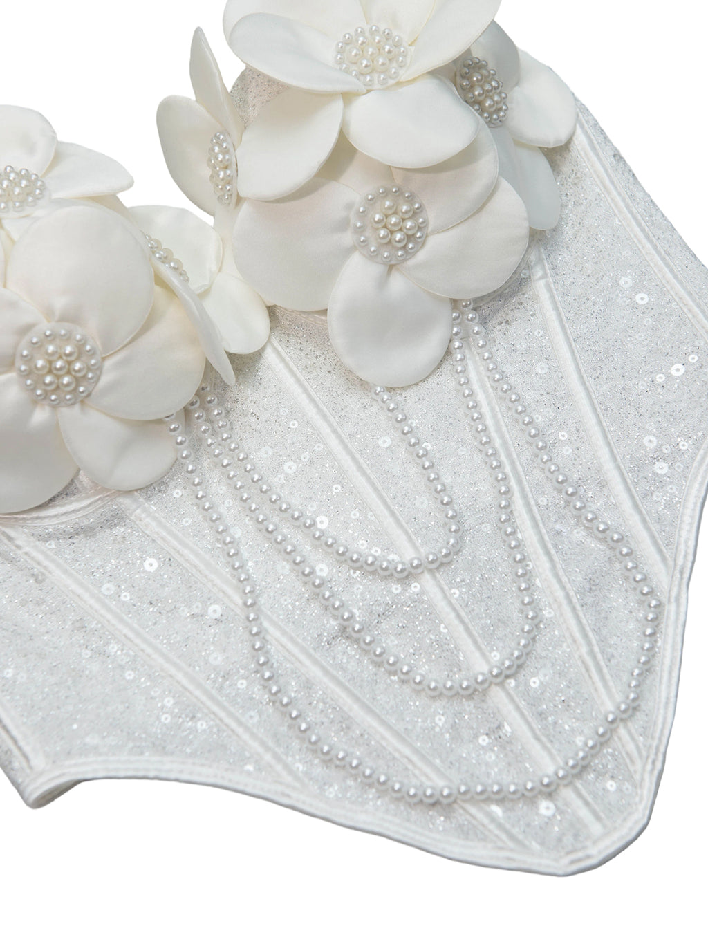 Ivory Pearl Blossom Corset – 3D Floral Sequin Bustier