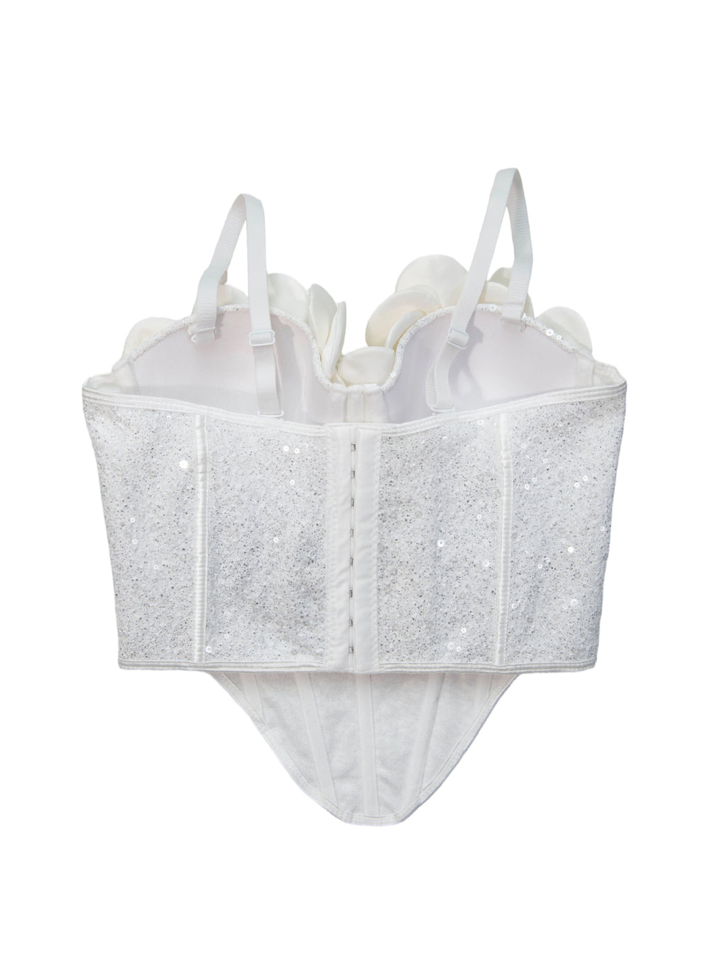 Ivory Pearl Blossom Corset – 3D Floral Sequin Bustier