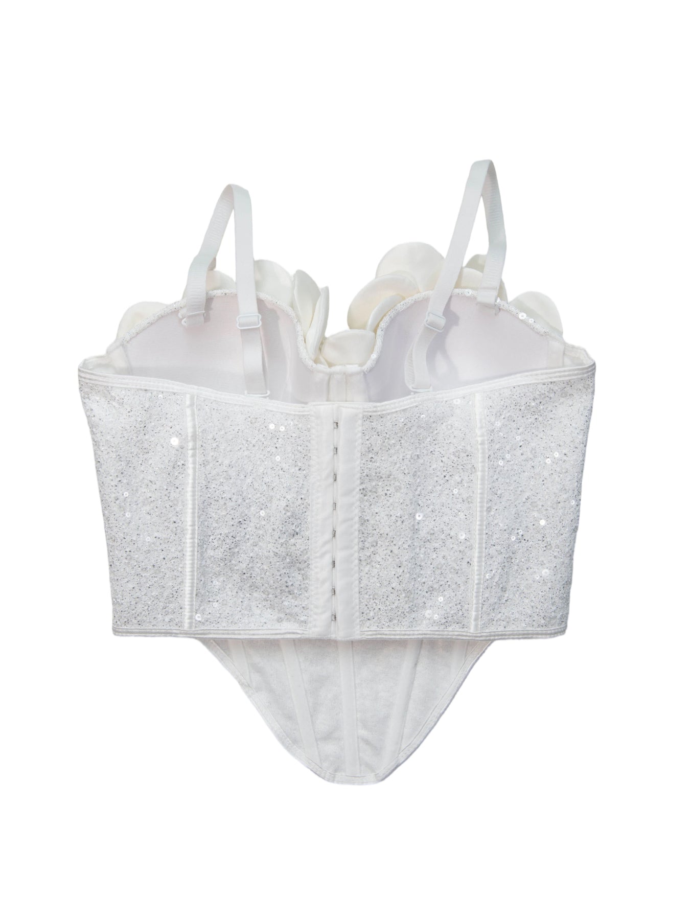Ivory Pearl Blossom Corset – 3D Floral Sequin Bustier