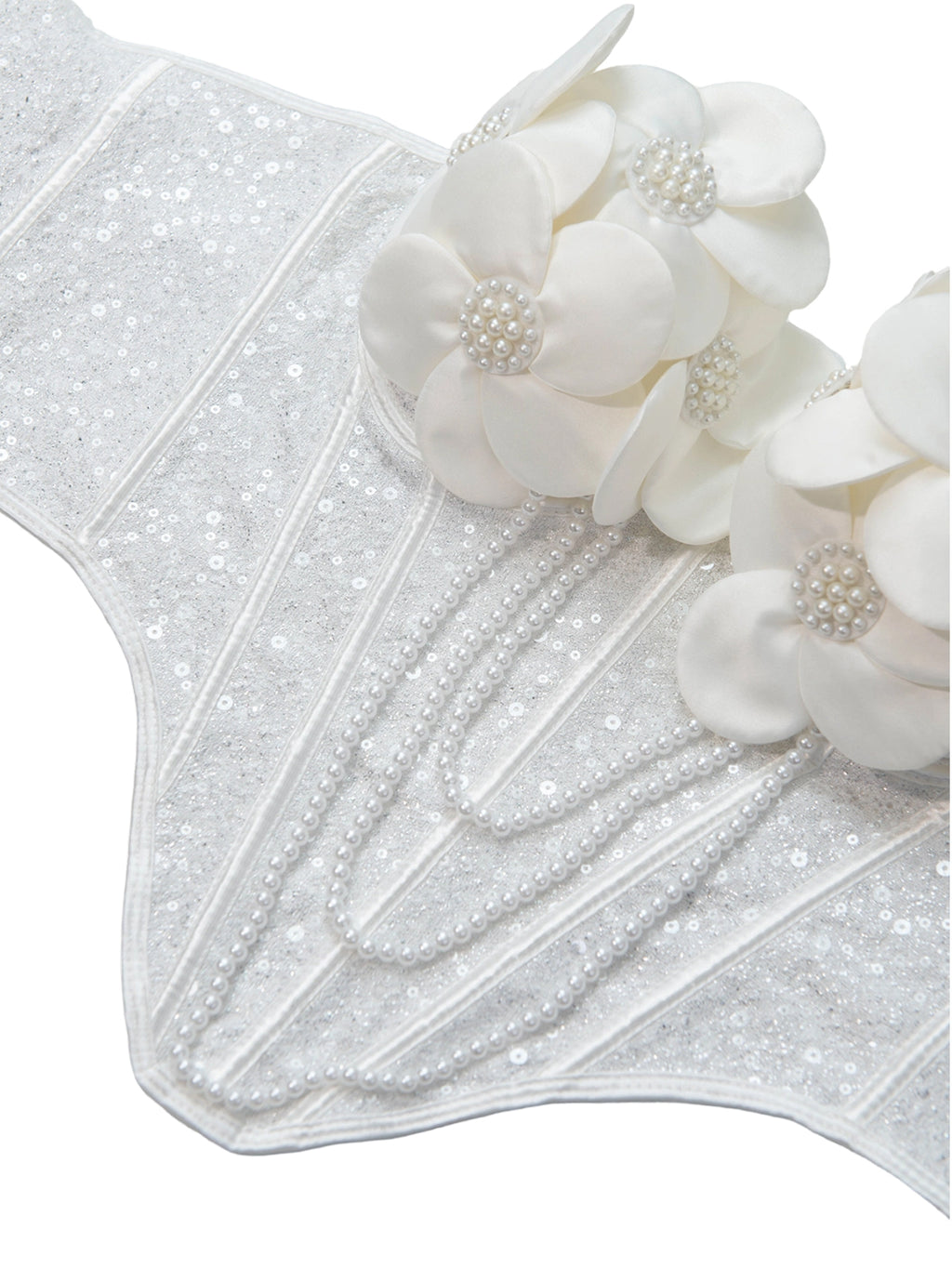 Ivory Pearl Blossom Corset – 3D Floral Sequin Bustier