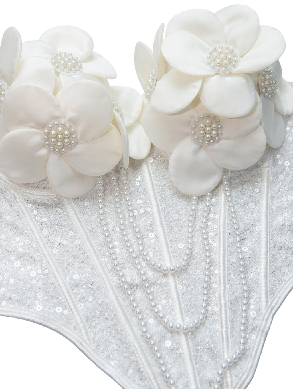 Ivory Pearl Blossom Corset – 3D Floral Sequin Bustier