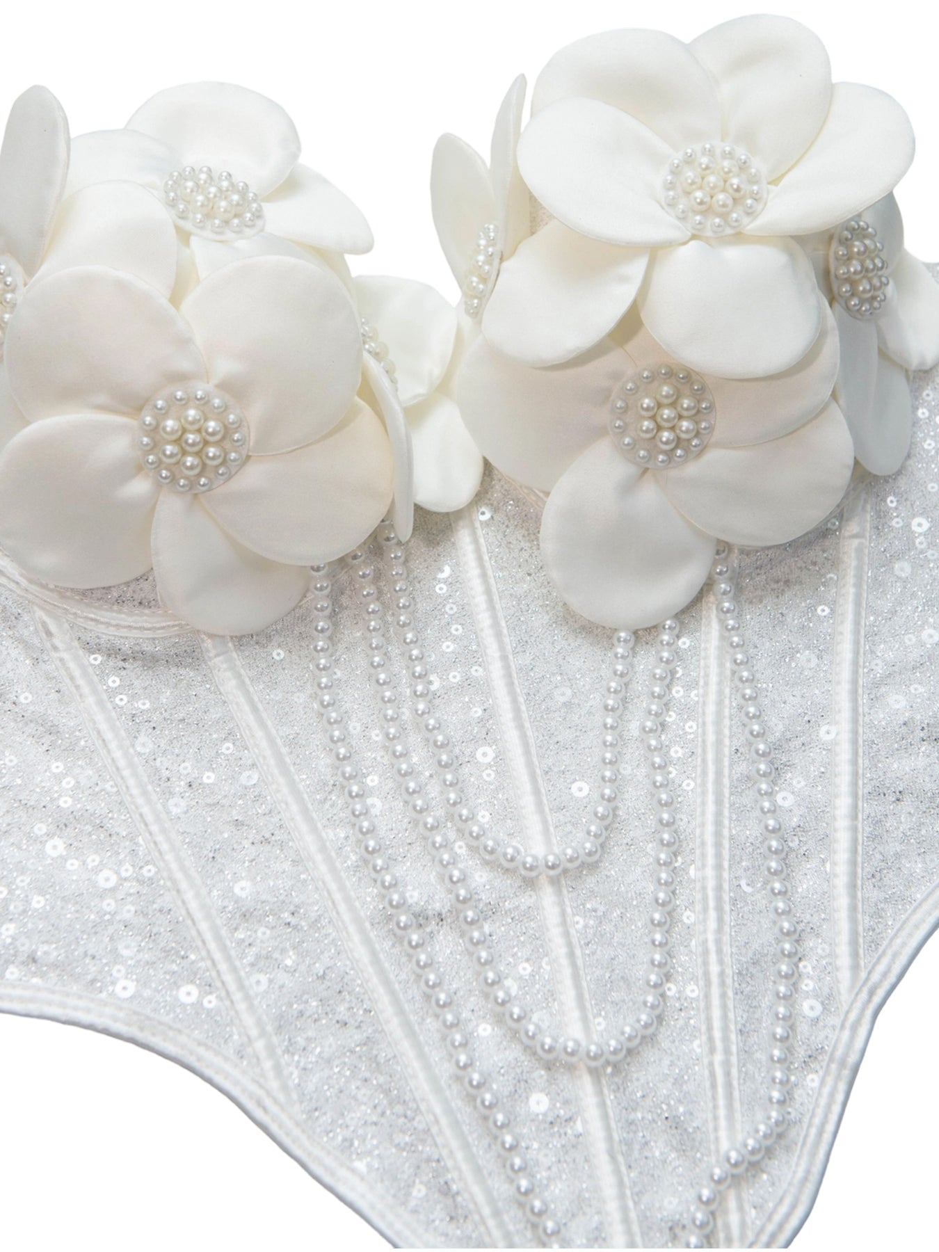 Ivory Pearl Blossom Corset – 3D Floral Sequin Bustier