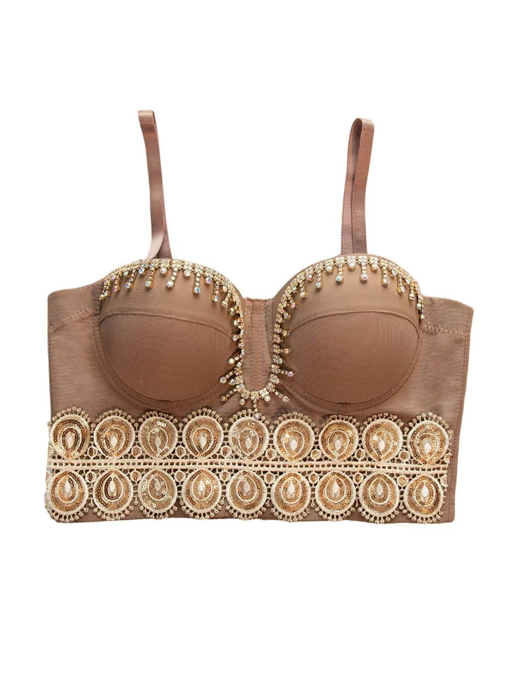 Élysée Crystal Corset Luxury Mocha Crystal Embellished Lace Corset