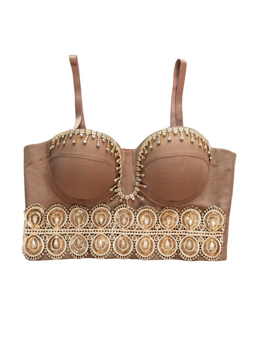 Élysée Crystal Corset Luxury Mocha Crystal Embellished Lace Corset