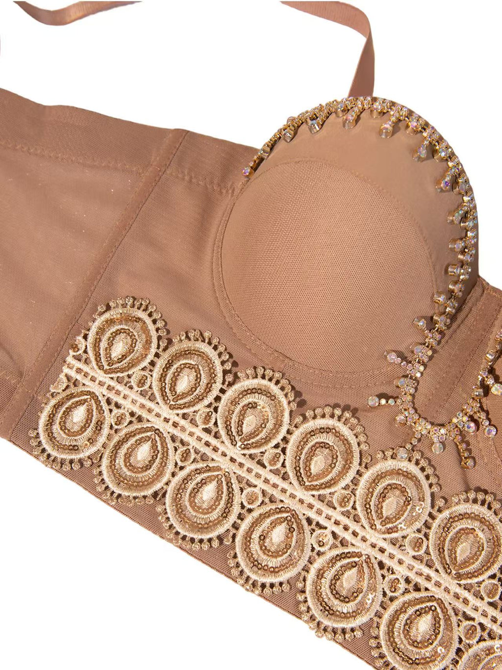 Élysée Crystal Corset Luxury Mocha Crystal Embellished Lace Corset