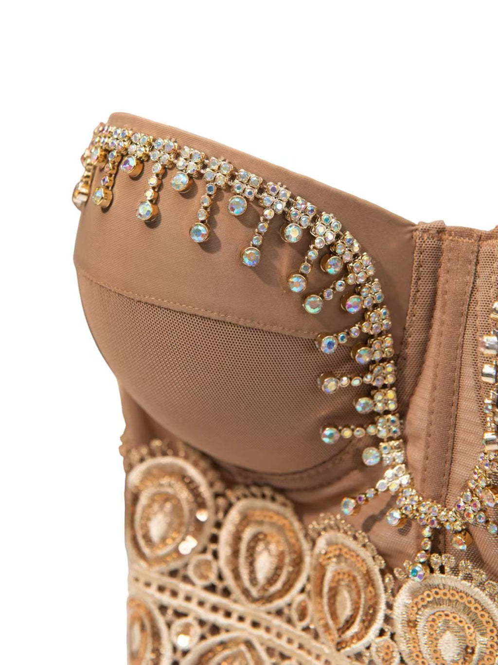 Élysée Crystal Corset Luxury Mocha Crystal Embellished Lace Corset