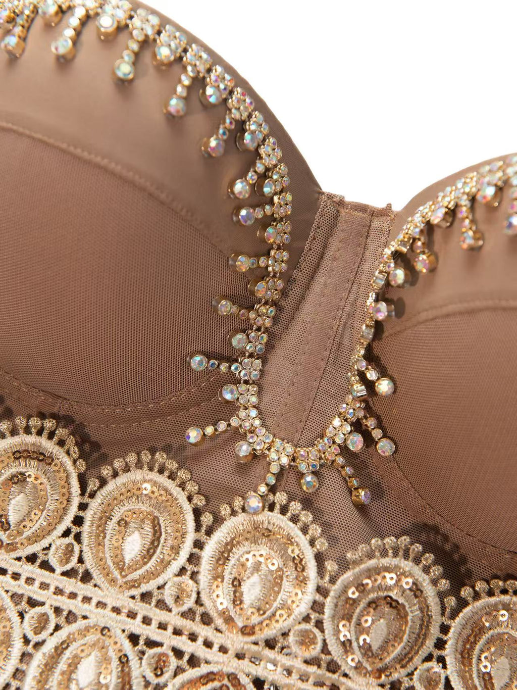 Élysée Crystal Corset Luxury Mocha Crystal Embellished Lace Corset