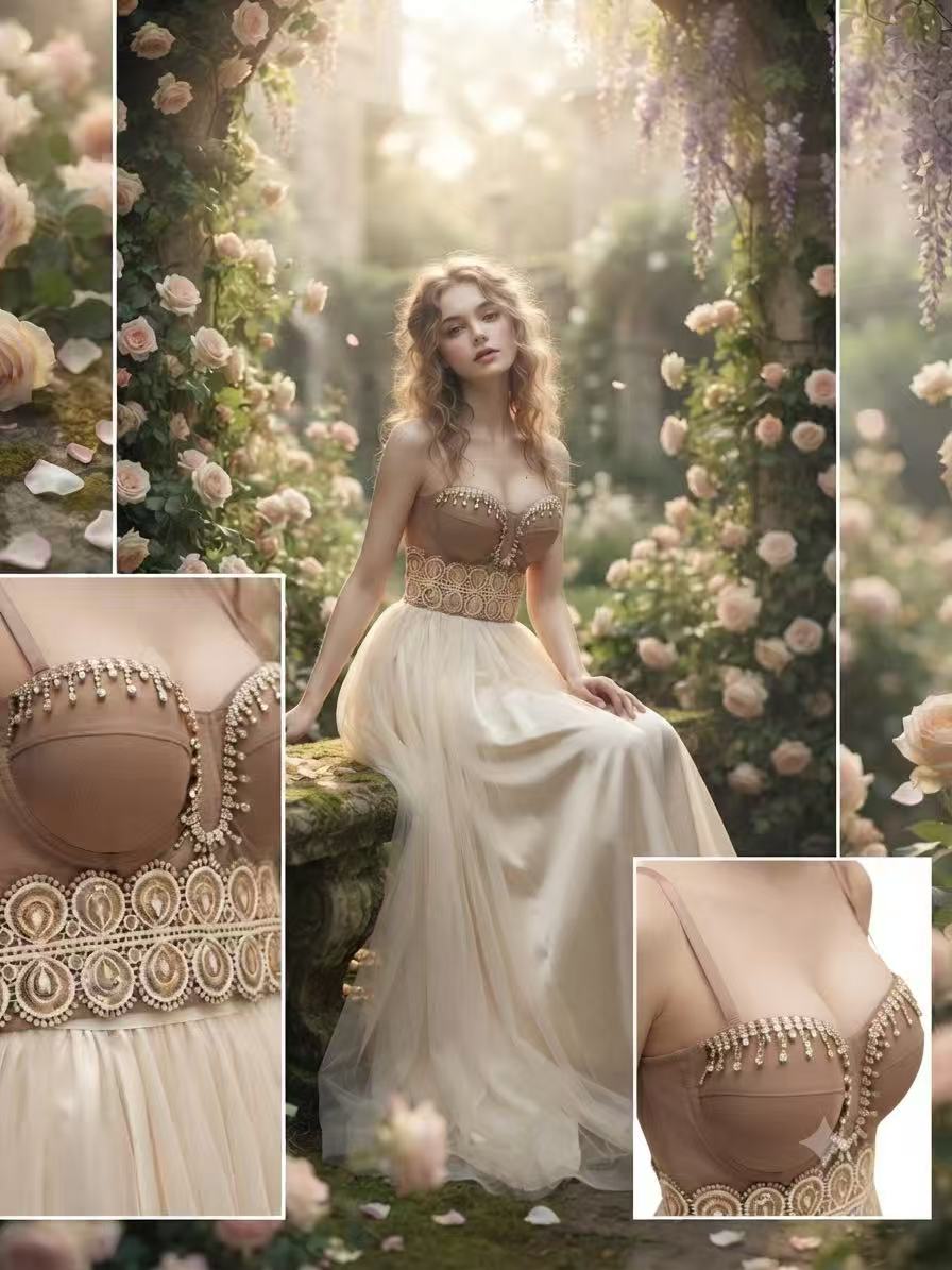 Élysée Crystal Corset Luxury Mocha Crystal Embellished Lace Corset