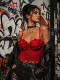 Scarlet Bloom Fringe Corset Top