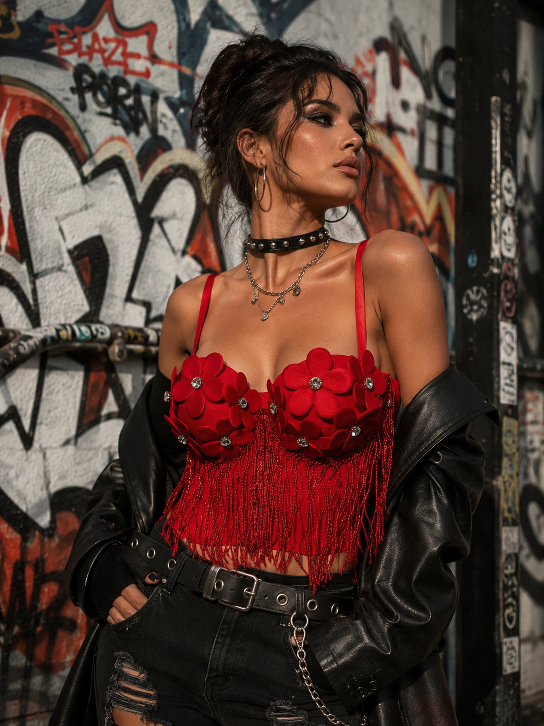 Scarlet Bloom Fringe Corset Top