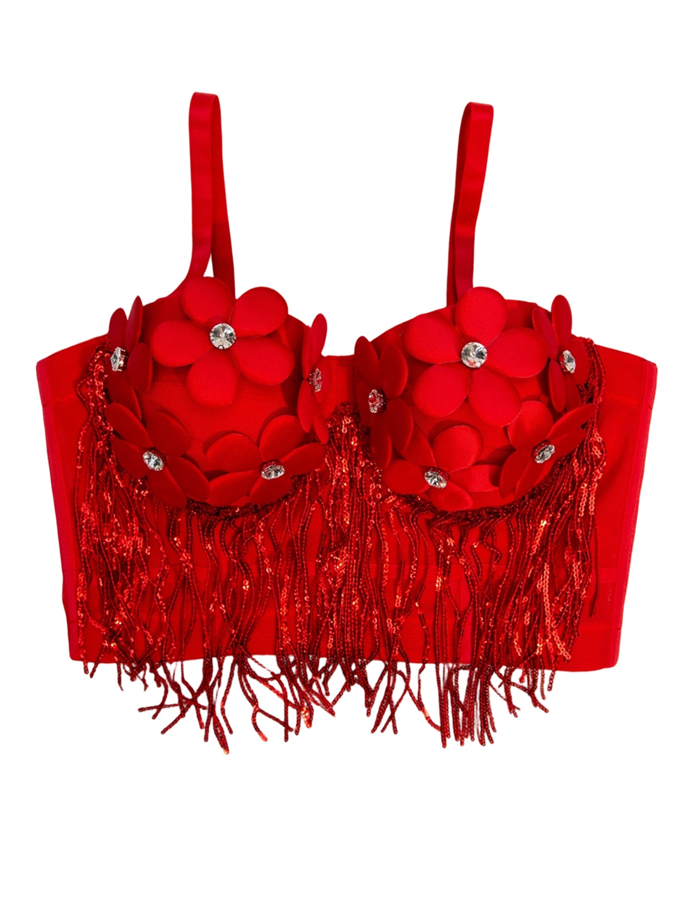 Scarlet Bloom Fringe Corset Top